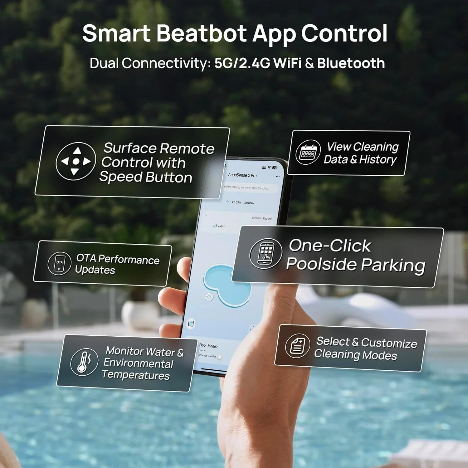 ad526fdc31aec413223b6a49788517fb7bc7facb74197c66ed8539ede0bbef08 Vacuum - AquaSense 2 Pro Cordless Pool, Robot - Unmatched 5-in-1 Cleaning, Surface Parking, Skims Water Surface with APP Control, Water