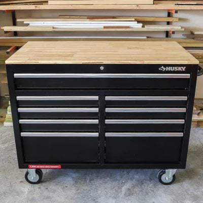 b206d7b4d319604df727295d4e2d5cb7fe71a103e4b10b1d3929c3ef9e30ec3c Workbench - 46-in W X 24.5-in D 9-Drawer Mobile - Featuring Hardwood Top and Power Station Gloss Black