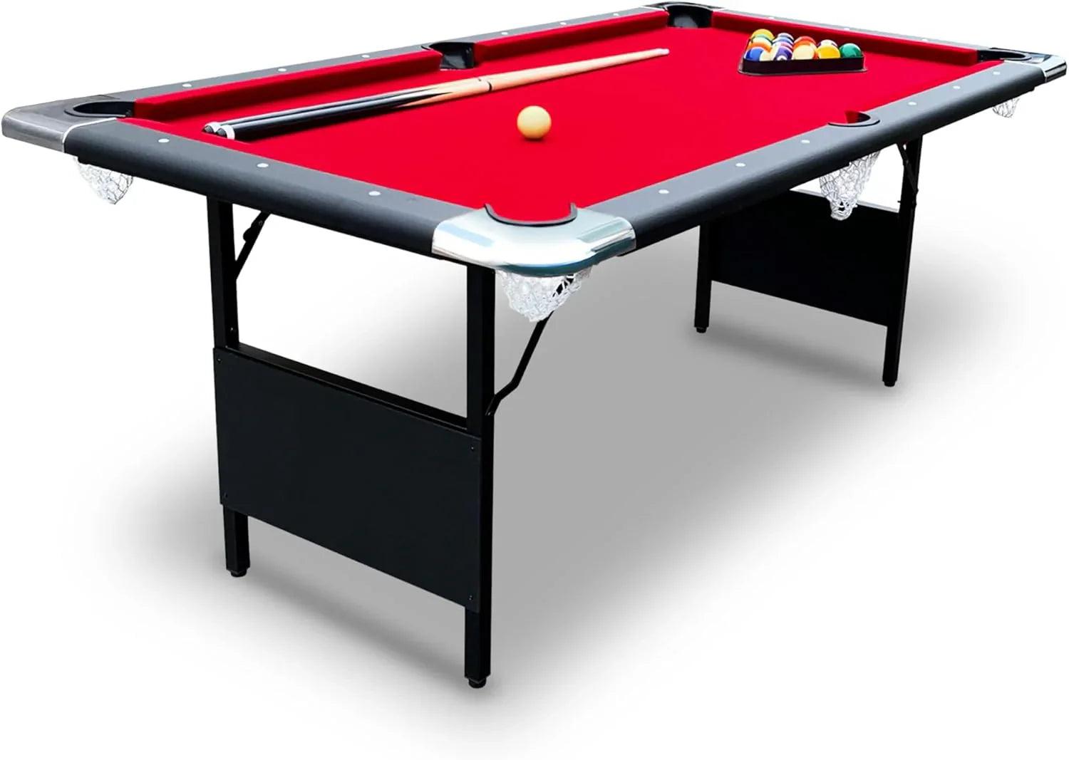 Table - 6 Ft Portable Pool - Adults Folding Billiards Tables for Game Room with Easy Foldable Storage, Includes Full Set of Billiard Balls, Cues