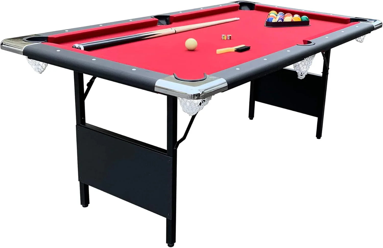 Table - 6 Ft Portable Pool - Adults Folding Billiards Tables for Game Room with Easy Foldable Storage, Includes Full Set of Billiard Balls, Cues