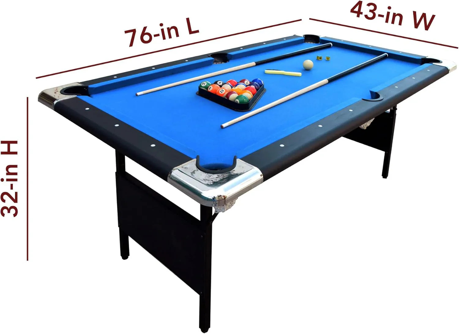 Table - 6 Ft Portable Pool - Adults Folding Billiards Tables for Game Room with Easy Foldable Storage, Includes Full Set of Billiard Balls, Cues