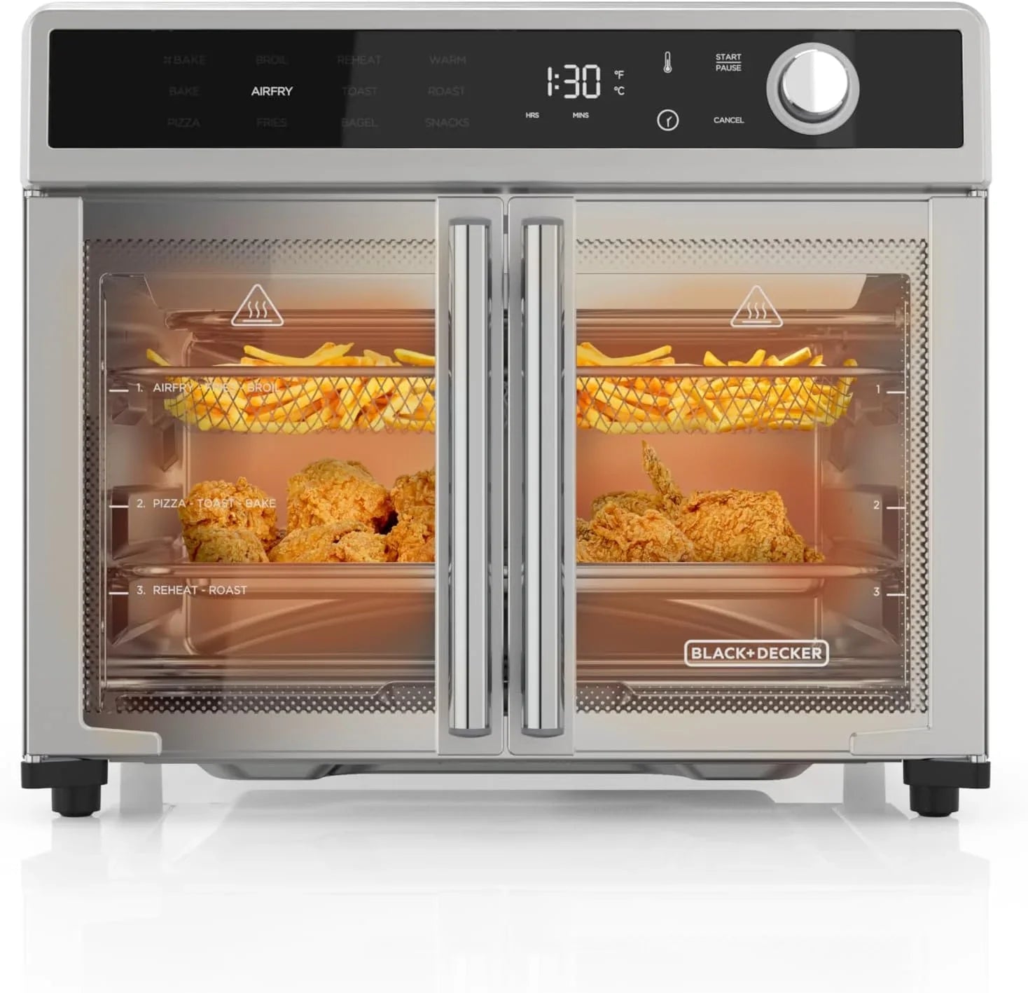 bae3d1e4cd21233909ff2fd8711db038800f8491219675a4b5aa4bd7617479ce Toaster Oven - Crisp 'N Bake Air Fryer, Combo - 12 in 1 Countertop Convection Oven Cooks Food Fast, Fits a Whole Pizza or 6 Toast Slices, French Doors
