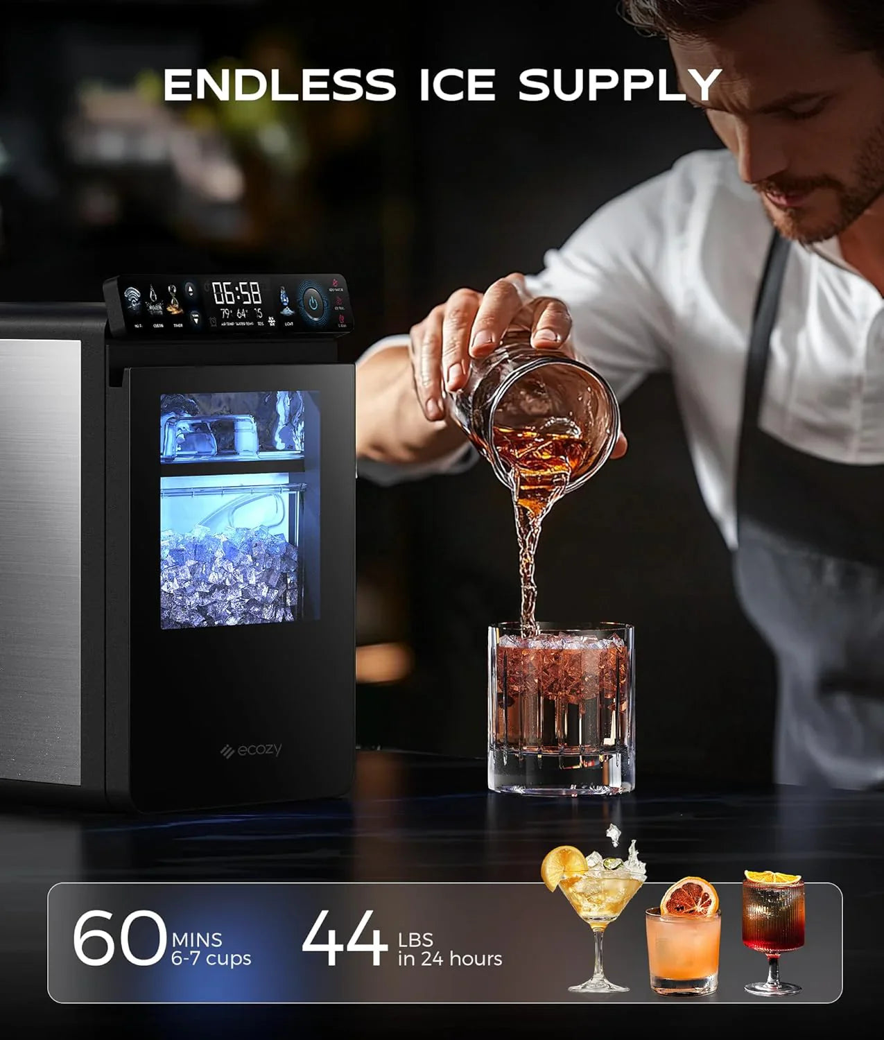 bd4ae1c1be170993d1b23deedebc5ca3898e6fe679267720701f7493d3976ccc Ice Maker - Nugget, Countertop - Smart Pebble Ice Machine with APP Control, 44 lbs/24H Soft Pellet Chewable Ice with Self-cleaning, Stainless Steel