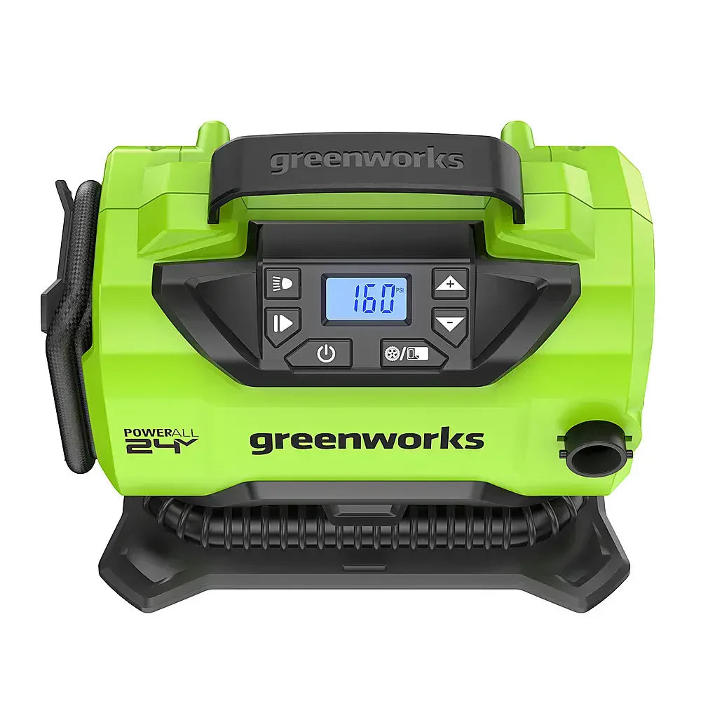 c2ca801fca304301afe4f6aa93b65f4ede6e95ce8c3ab84b9260a0f74edda09a Inflator - 24 Volt Battery Powered 160-PSI, Featuring 2.0 Ah USB-C Battery and Charger - Green Finish