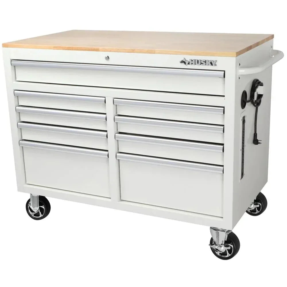 cdcc8107cf8f2ea4a504a7eb9107bafd11b69e39030b1ff9ec876e2f70c74b1a Workbench - 46-in W X 24.5-in D 9-Drawer Mobile - Featuring Hardwood Top and Power Station Gloss Black