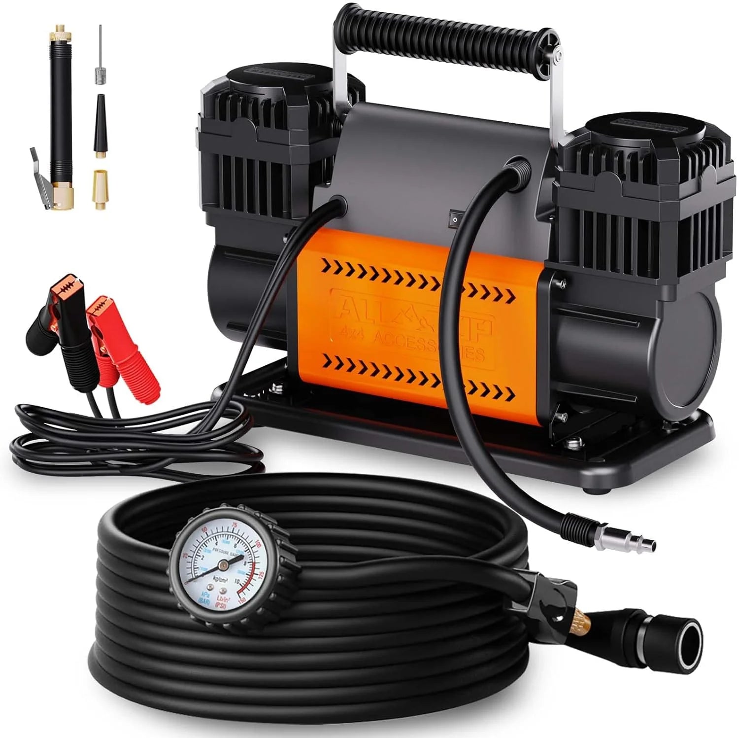 d6e9f9c76101e40c5e7f14f7497778a32c849eb76ec2d67dee484c9861c5328e-1 Air Compressor - Kit - Dual Cylinder, 12-volt Portable Inflator, 12.35 Cubic Feet Per Minute, Suitable for Truck Tires for Off-road Use, Heavy-duty