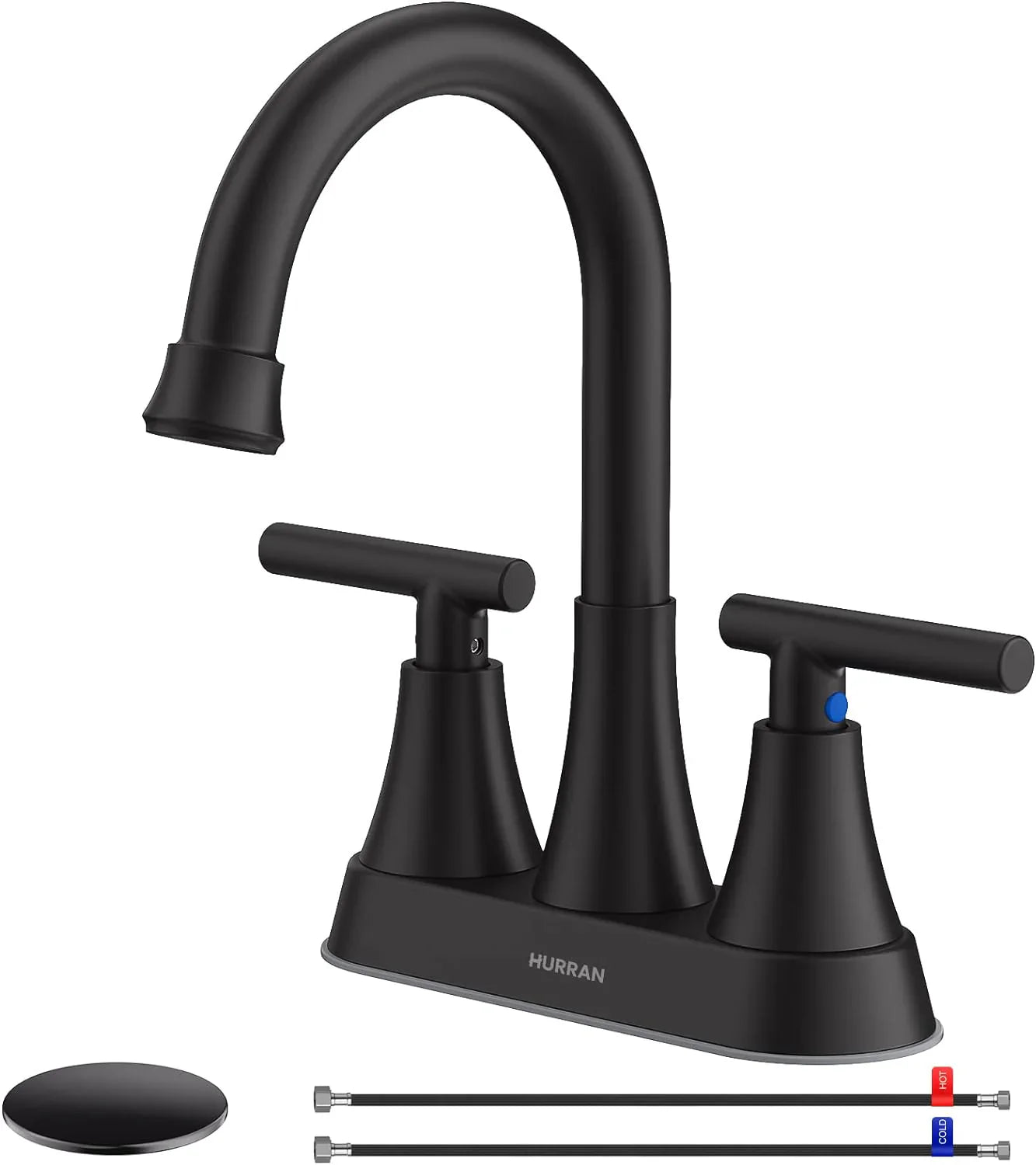 d70bb97d0852ff3d79b3f861c95e686363dae5a712c472978a28df8f08186dd6-1 Bathroom Faucets for Sink 3 Hole, Featuring Hurran 4 Inch Matte Black Bathroom Sink Faucet with Pop-up Drain