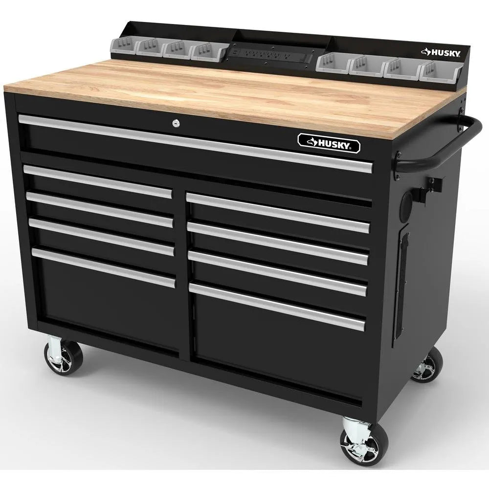 db5e8193a69e586eb68f8794182490abd33c69d1d676b7e1ece3d0578a52fd27 Workbench - 46-in W X 24.5-in D 9-Drawer Mobile - Featuring Hardwood Top and Power Station Gloss Black