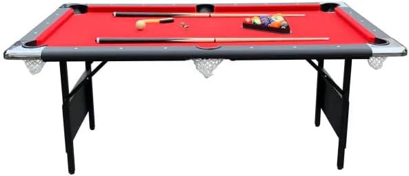 Table - 6 Ft Portable Pool - Adults Folding Billiards Tables for Game Room with Easy Foldable Storage, Includes Full Set of Billiard Balls, Cues