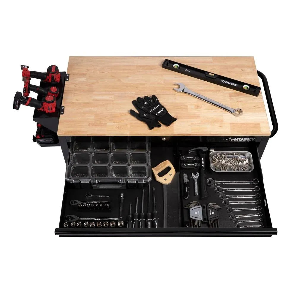 de6cc5c5acd56ed28accbd54a48f90a22ee56cd1a2e4ab8b15efa6cf3a4bf248 Workbench - 46-in W X 24.5-in D 9-Drawer Mobile - Featuring Hardwood Top and Power Station Gloss Black