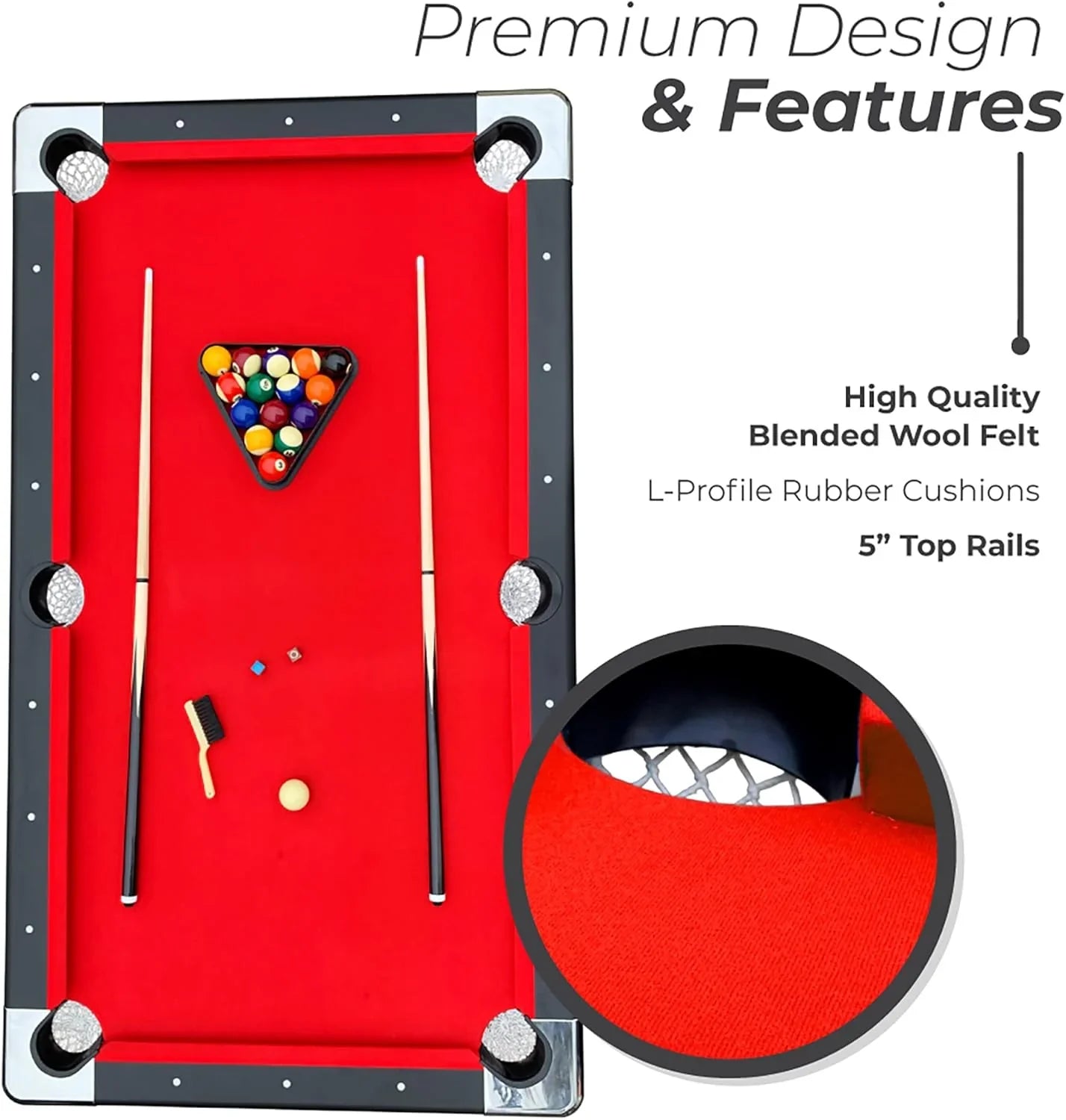 Table - 6 Ft Portable Pool - Adults Folding Billiards Tables for Game Room with Easy Foldable Storage, Includes Full Set of Billiard Balls, Cues