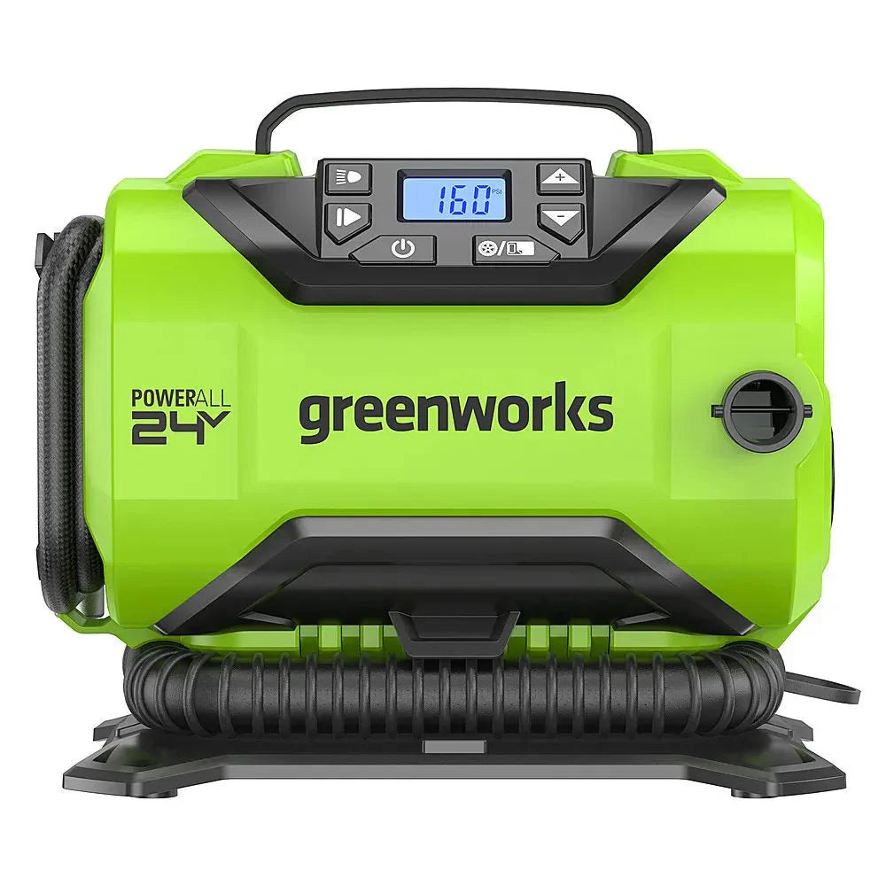 e0b9c623d21bb57e2b0fe161bf300f06db40eccd27490f1e1067fb8f04f21a1e Inflator - 24 Volt Battery Powered 160-PSI, Featuring 2.0 Ah USB-C Battery and Charger - Green Finish