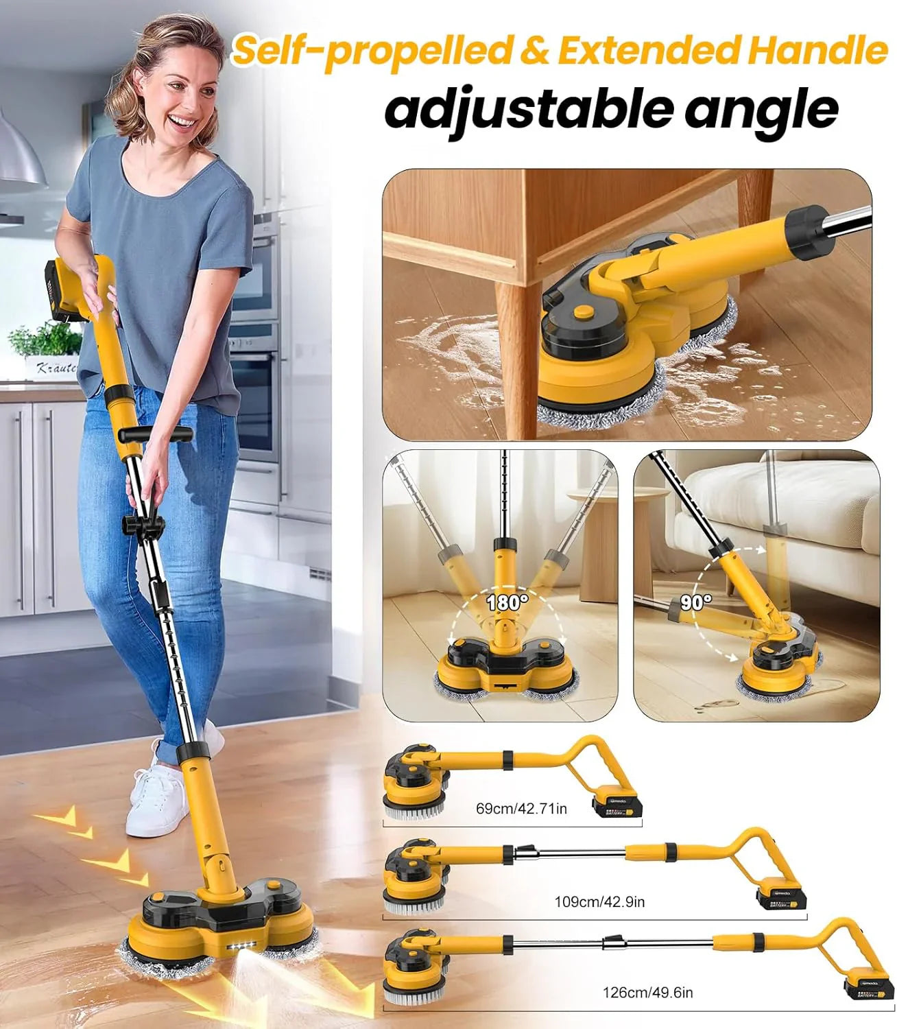 e25aea4a3918679bc96ae55ad43e7bd2f4c5fd95eeb27d85993d950cc5c3056f Battery - 6000mAh, Electric Mop M1, 800RPM Cordless Electric Power Scrubber and Mops for Floor Cleaning - Best Automatic Spin Mops with Smart