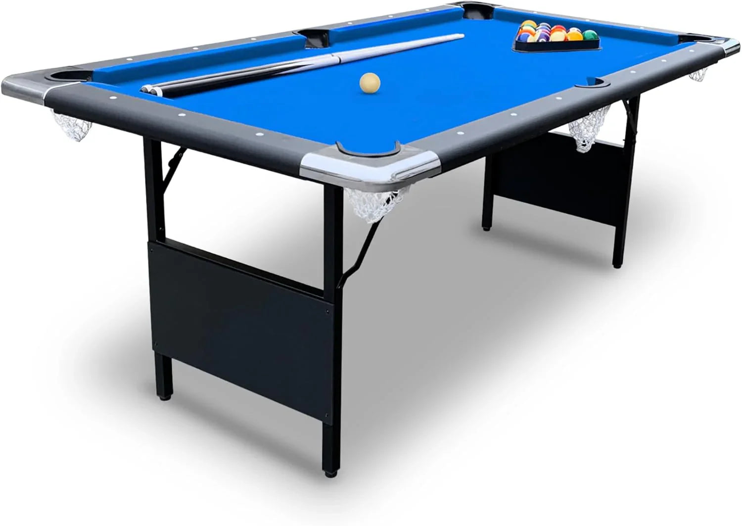 Table - 6 Ft Portable Pool - Adults Folding Billiards Tables for Game Room with Easy Foldable Storage, Includes Full Set of Billiard Balls, Cues
