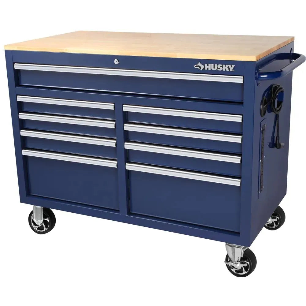 f77fcc8623c8e3f13dec824e27894d75f9b8cc58c23e14f168811510cef4cadb Workbench - 46-in W X 24.5-in D 9-Drawer Mobile - Featuring Hardwood Top and Power Station Gloss Black