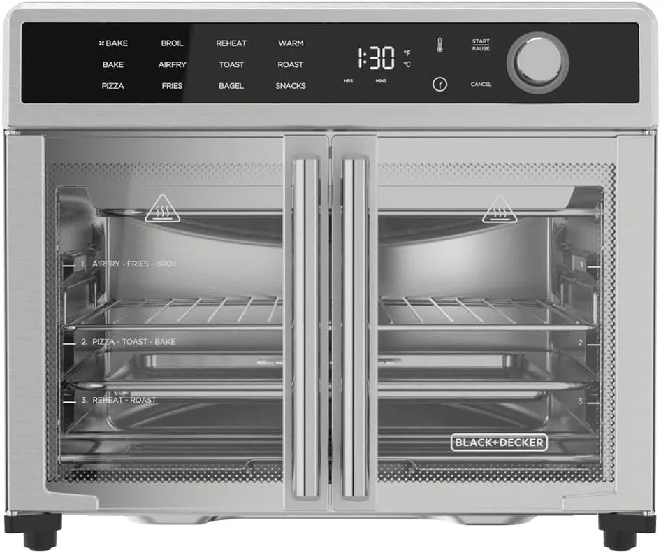 fa55076971691f48cd9366eb01dc9570772b4febd4c98560d5fe8cbd41602f25 Toaster Oven - Crisp 'N Bake Air Fryer, Combo - 12 in 1 Countertop Convection Oven Cooks Food Fast, Fits a Whole Pizza or 6 Toast Slices, French Doors