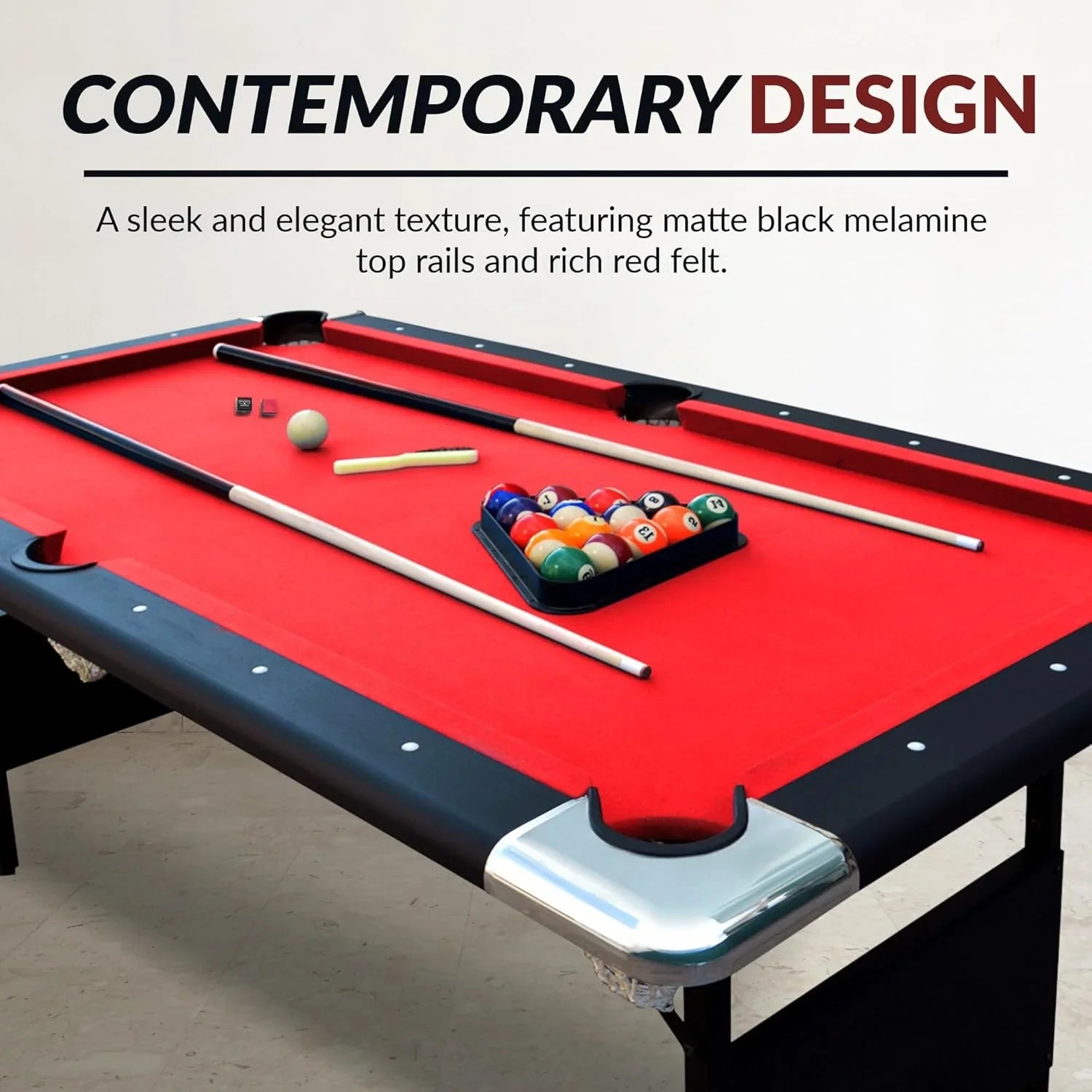 Table - 6 Ft Portable Pool - Adults Folding Billiards Tables for Game Room with Easy Foldable Storage, Includes Full Set of Billiard Balls, Cues