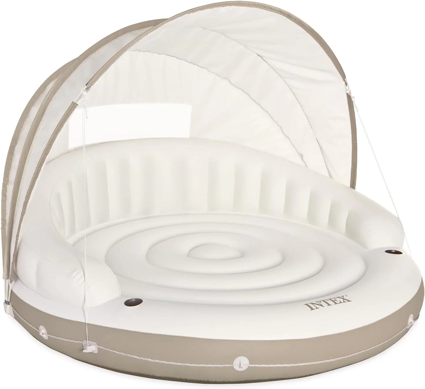 ff398ab3d3bd80f33f0fe0910e032c6cf12dae122da6cea18fbd2867b9e64bba Canopy - 58292EP, Island Inflatable Pool Float - Comfortable Lounge Surface Built-in Cup Holders Detachable Sunshade 440lb Max Weight Capacity 78.5-inch X 59-inch